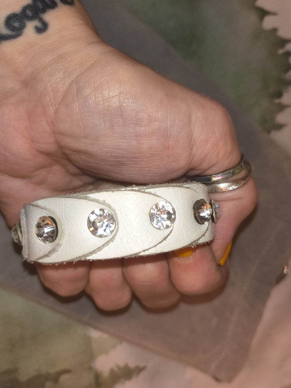 White Crystal-Accent Leather Bracelet